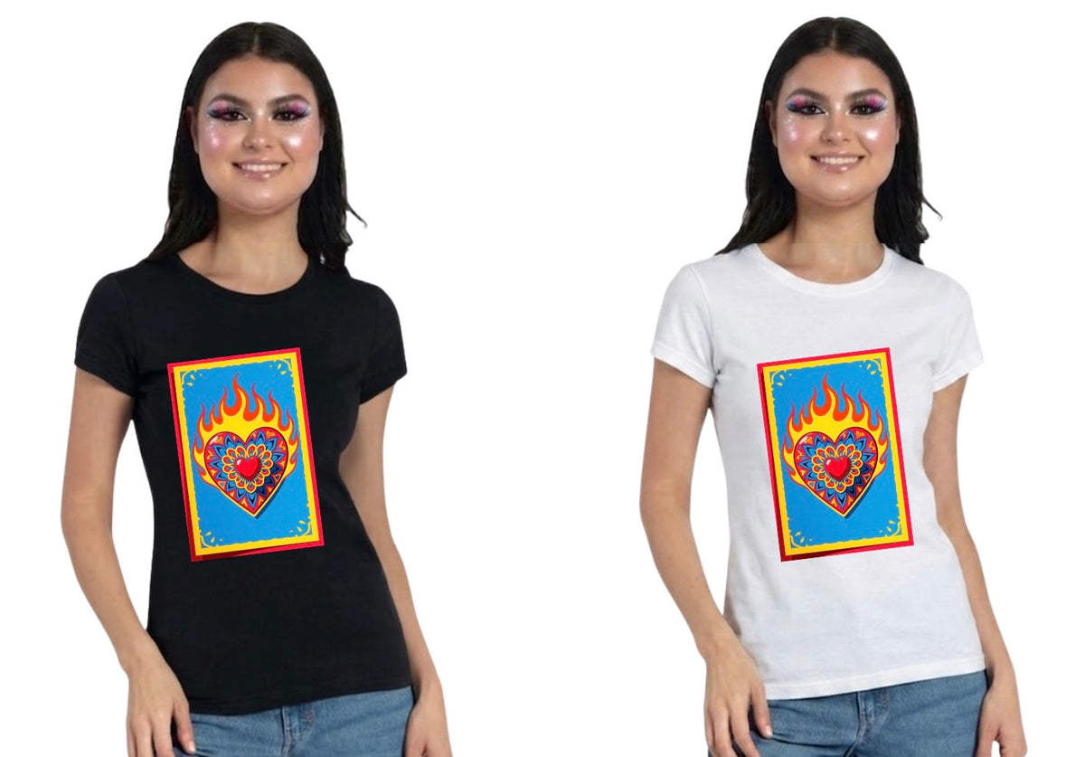 Playera de Algodón Corazón en Llamas | Estampado Mexicano