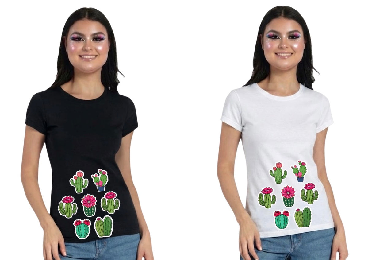 Playera de Algodón Cactus en Flor | Estampado Mexicano