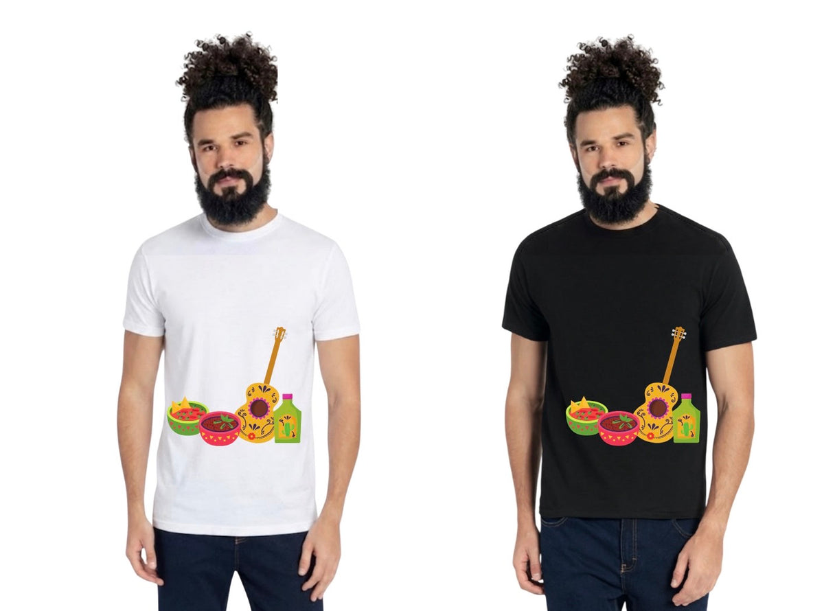 Playera de Algodón Platos y Guitarra | Estampado Mexicano